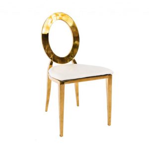 The “O” Back Stainless Steel Chair – Gold & Off-White