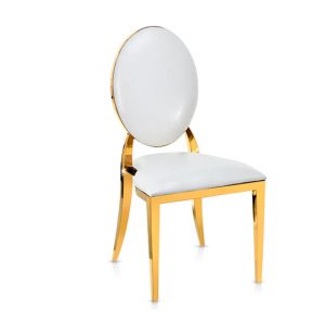The “O” Back Stainless Steel Chair – Gold & Off-White (With Cushion)