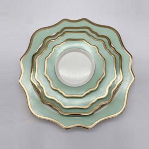 Aqua & Gold Scalloped Charger Plate - (Call for Price)